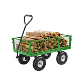 900 Lbs Steel Garden Cart on Wheels, Heavy Duty Pullable Garden Wagon Yard Cart, Outdoor Metal Utility Wagon with 10" Tires and Mesh Removable Sides(Convert to Flatbed), and 180°Rotating Handle